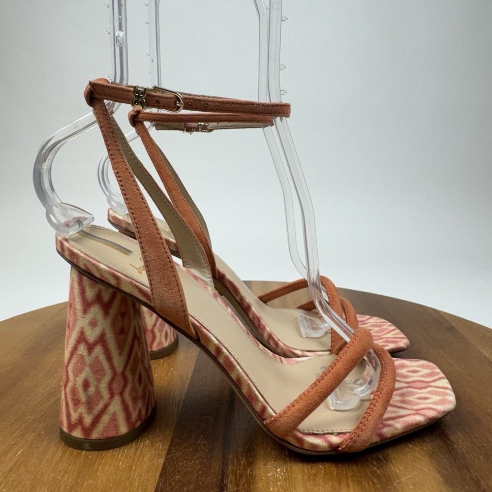 New Womens Sam Edelman Kia Orange Suede Strappy Block Heels Sandals Size 7.5 M